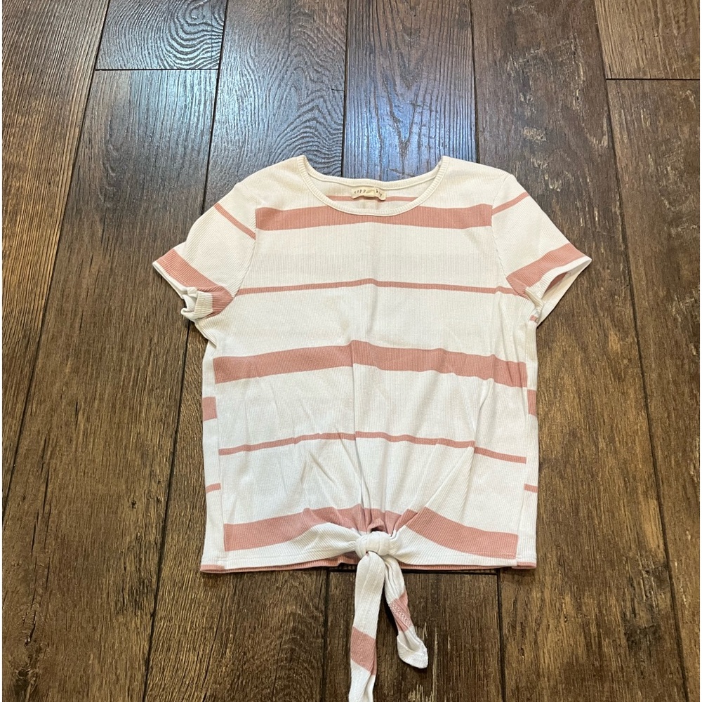 Copper Key kids pink and white striped shirt